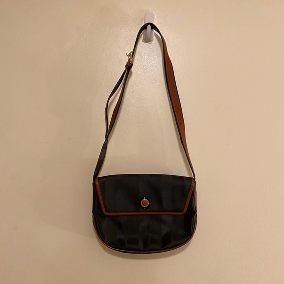 Small Fendi Vintage Black Crossbody Pequin Stripe Messenger Bag
